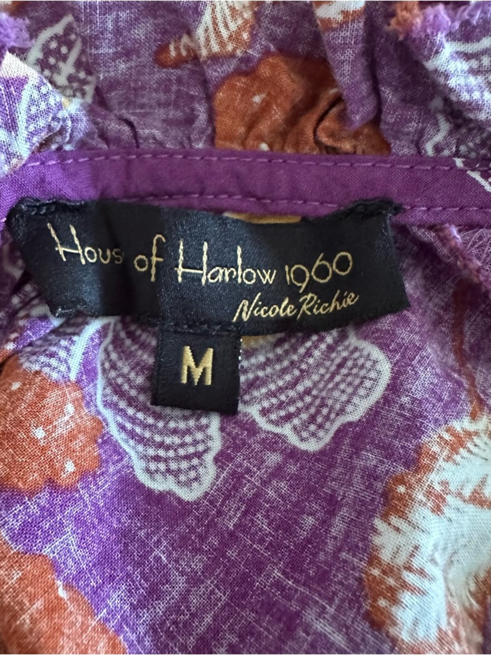 House of Harlow 1960 Purple Floral Ruffle-Tier Dress Nicole Richie 100% Cotton M - Picture 5 of 6